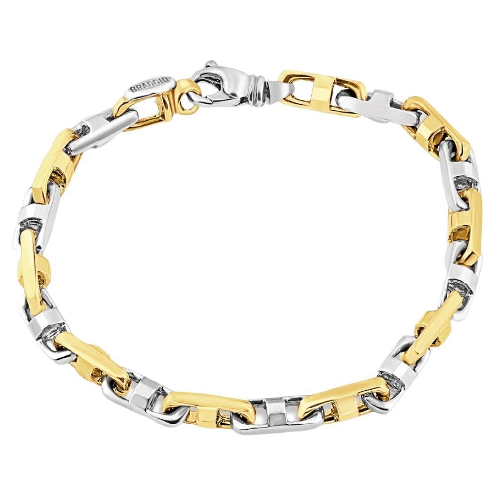 Mens Solid 14k Yellow and White Gold 38 Grams Link Masculine Bracelet For Sale