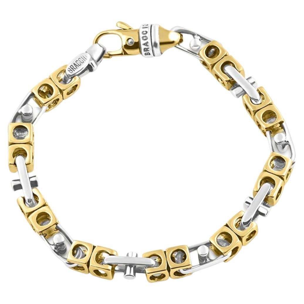 Mens Solid 14k Yellow and White Gold 48 Grams Link Masculine Bracelet For Sale