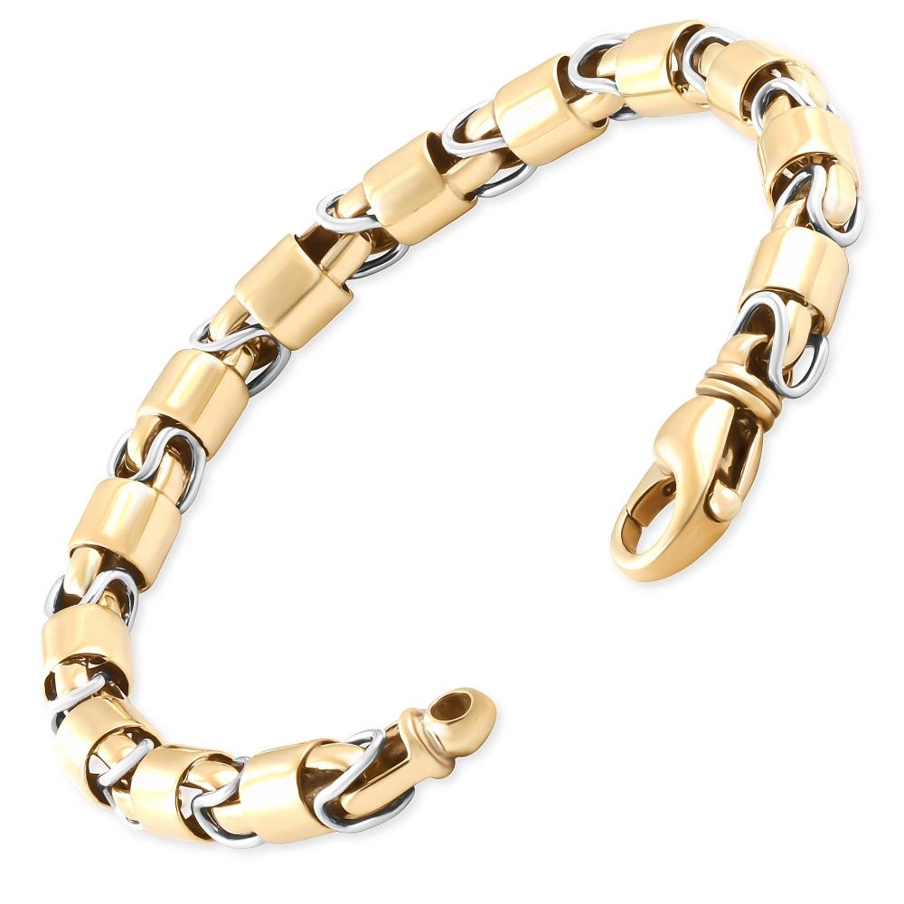 This stunning men's bracelet is made of solid 14k yellow/white gold.  The bracelet weighs 53 grams and measures 8.75