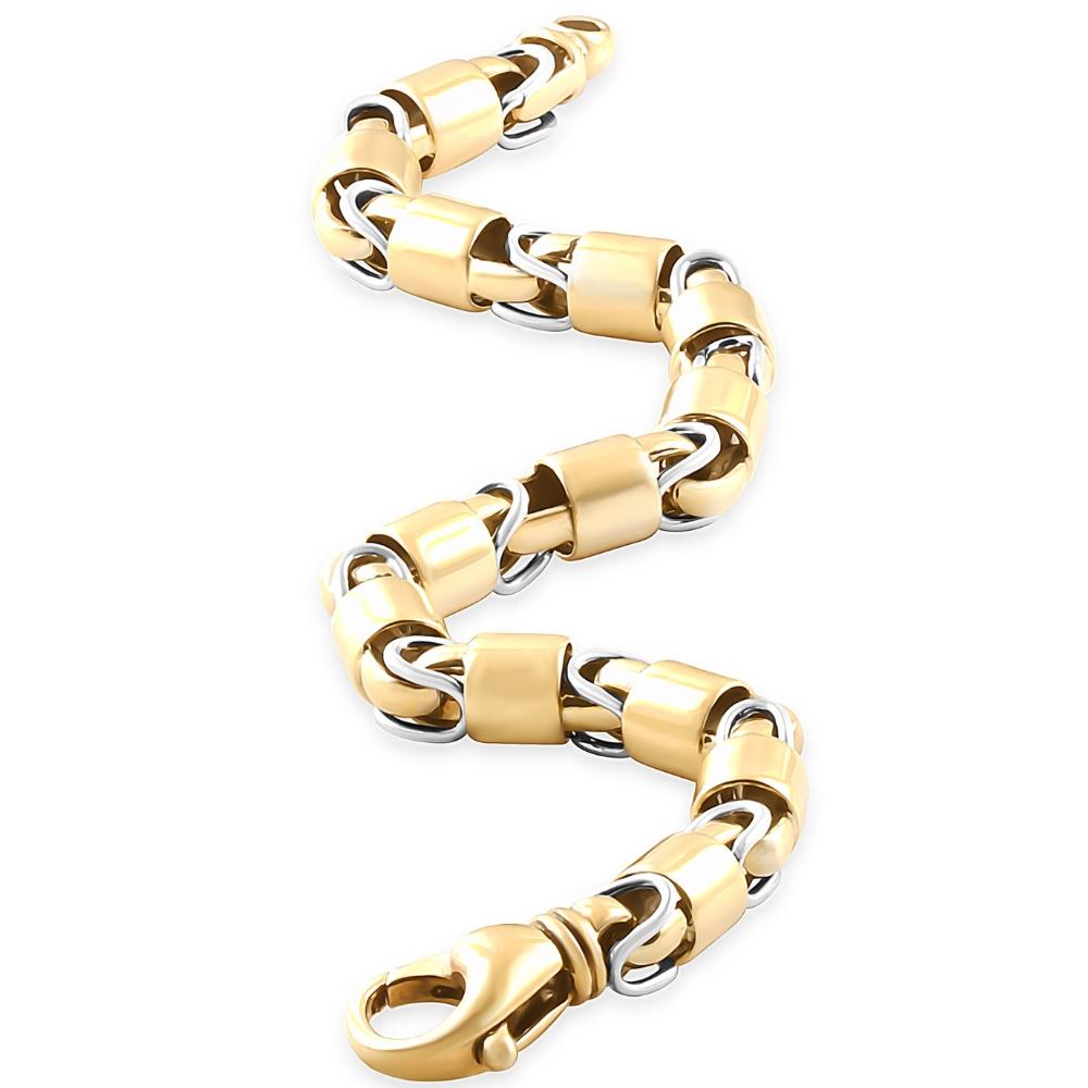 Art Deco Mens Solid 14k Yellow and White Gold 53 Grams Link Masculine Bracelet