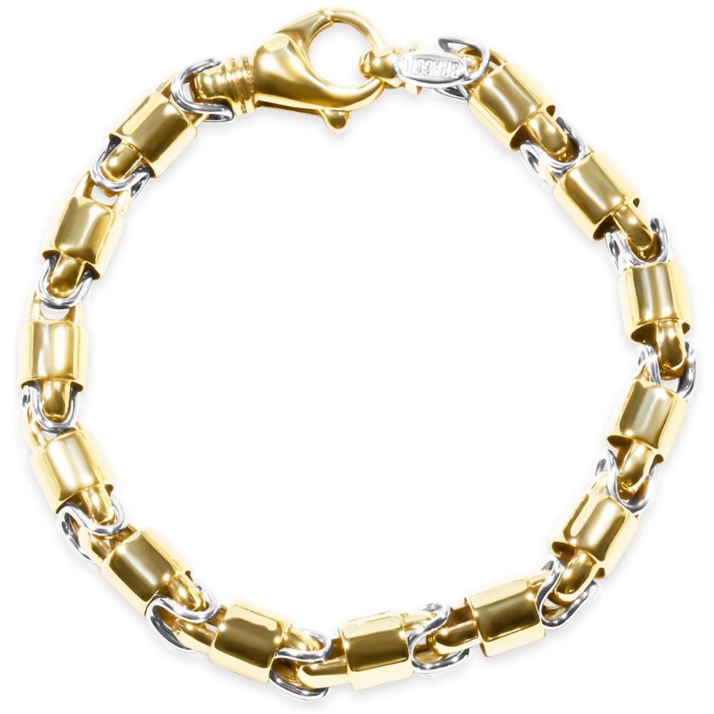 Mens Solid 14k Yellow and White Gold 53 Grams Link Masculine Bracelet In New Condition In Vernon Hills, IL