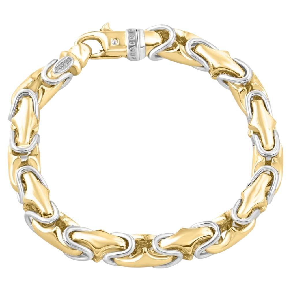 Men's Solid 14k Yellow and White Gold 81 Gram Link Masculine Bracelet For Sale