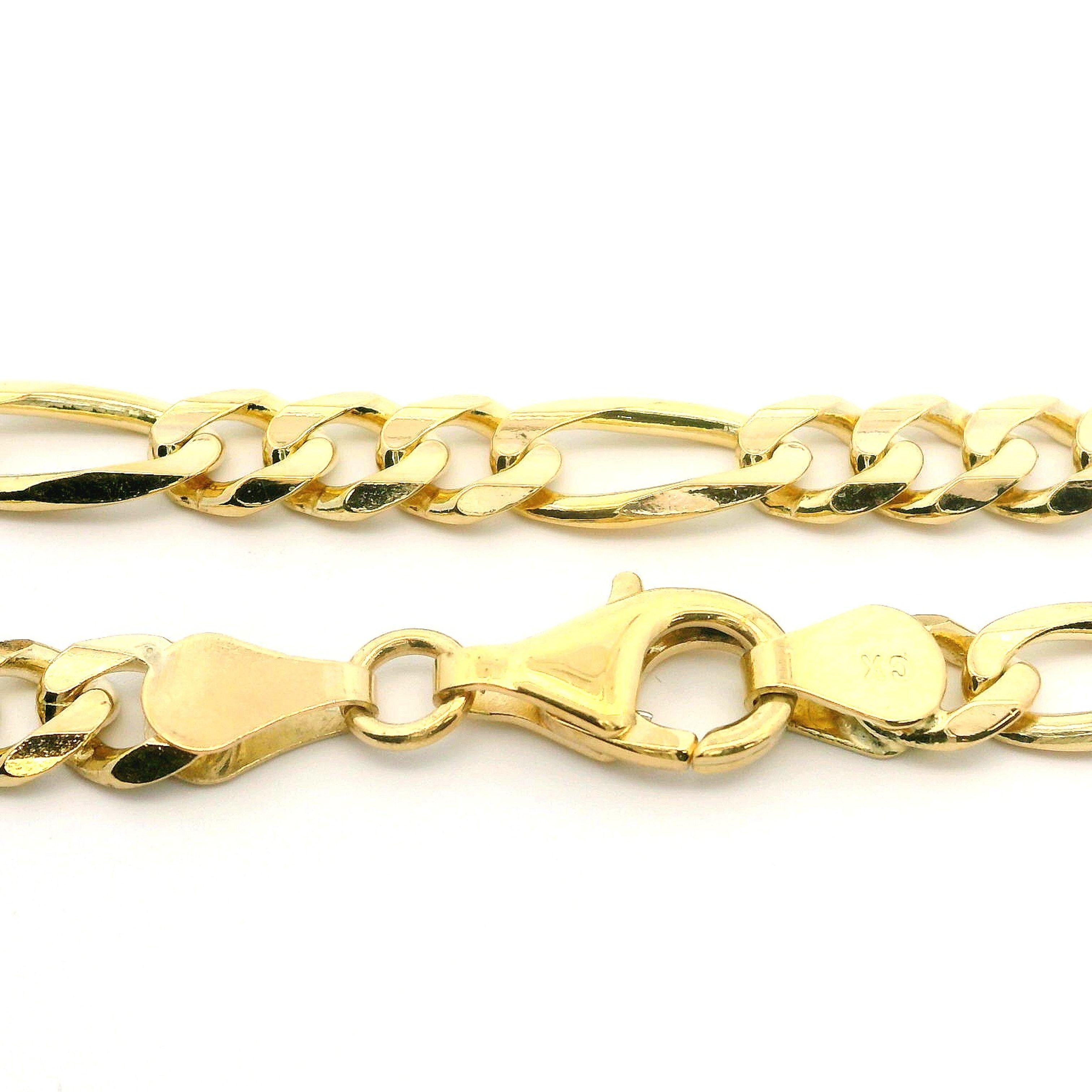 MATERIAL : Or jaune 14k massif
Poids : 28,71 grammes
Type de chaîne : Maillon Figaro
Longueur de la chaîne : 21 pouces
Largeur de la chaîne : 5,8 mm
Épaisseur de la chaîne : 1,8 mm
Fermoir : Griffe de homard
Épaisseur de l'extrémité de la boucle :