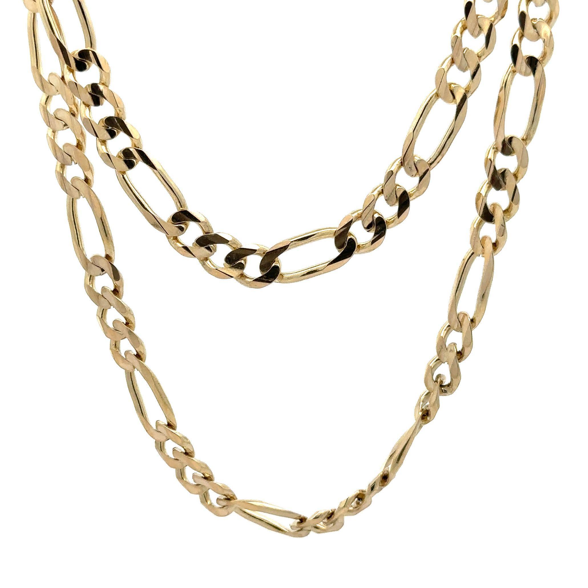 Collier pour homme en or jaune 14k et chaîne classique à maillons Figaro de 23 pouces Excellent état - En vente à Montclair, NJ