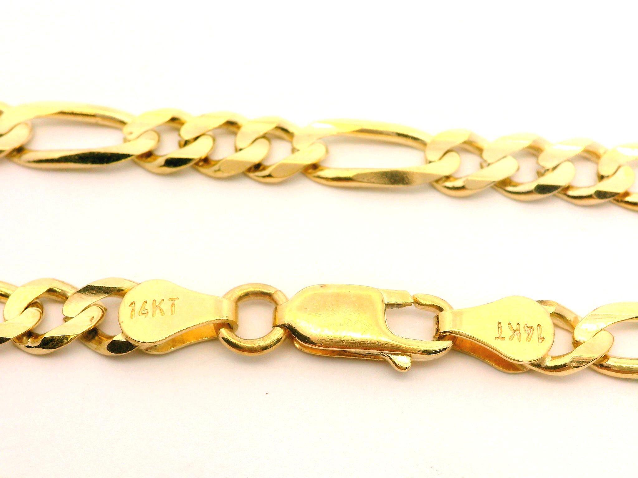 Collier pour homme en or jaune 14k et chaîne classique à maillons Figaro de 23 pouces Pour hommes en vente