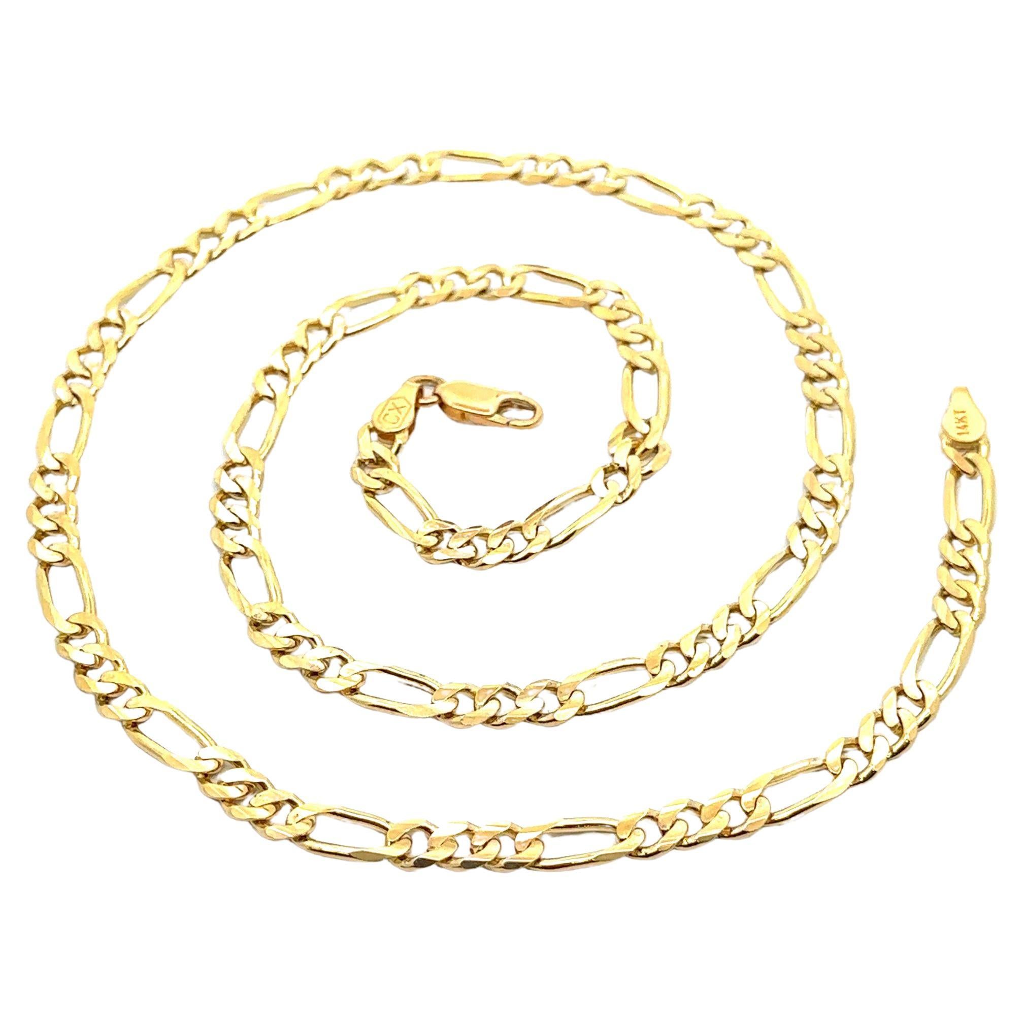 Collana da uomo in oro giallo massiccio 14k con catena classica A Link Figaro da 23 pollici