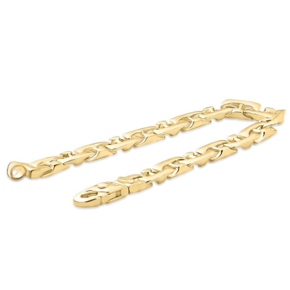 This stunning men's bracelet is made of solid 14k yellow gold.  The bracelet weighs 44 grams and measures 8.5