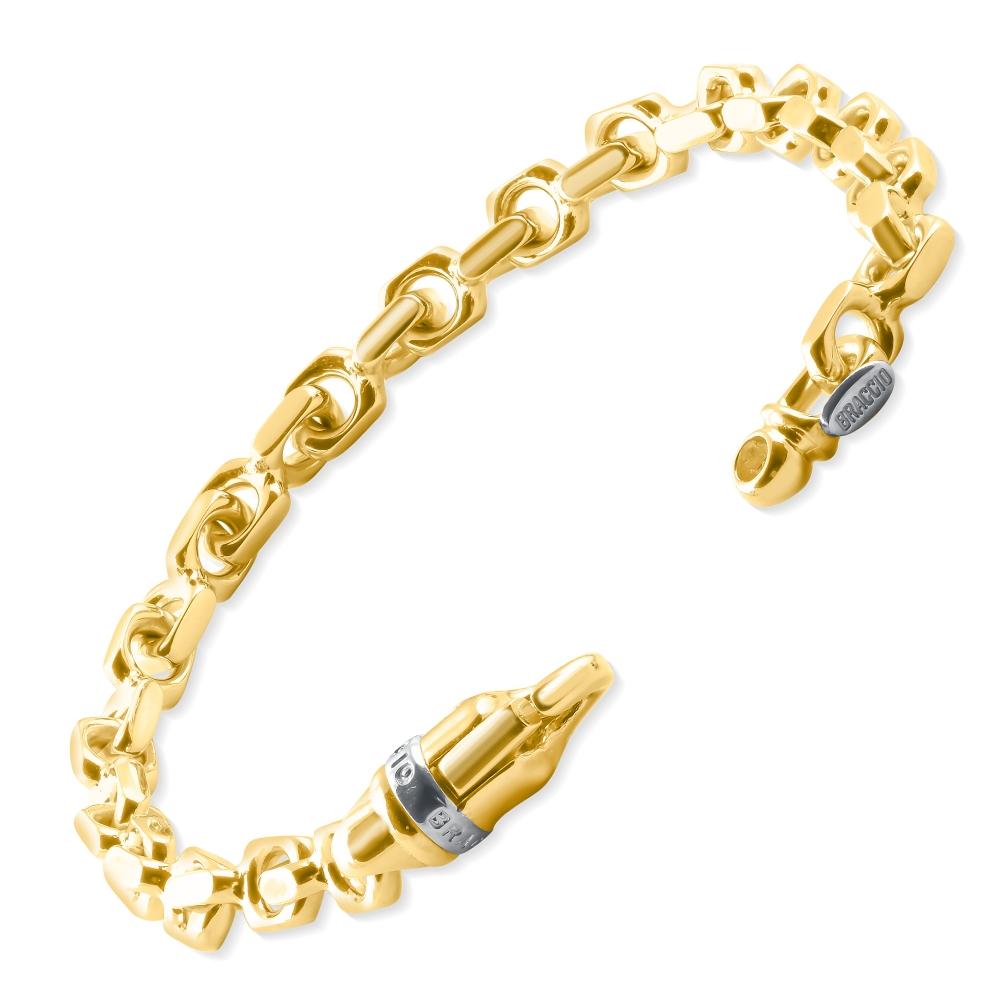 This stunning men's bracelet is made of solid 14k yellow gold.  The bracelet weighs 44 grams and measures 8.5