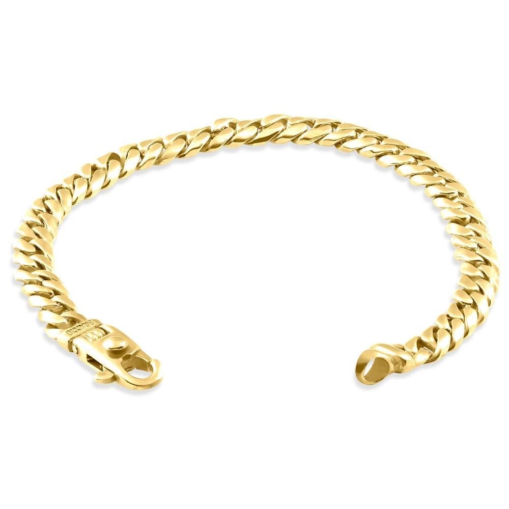 Dieses atemberaubende Herrenarmband ist aus massivem 14k Gelbgold gefertigt.  Das Armband wiegt 46 Gramm und misst 8