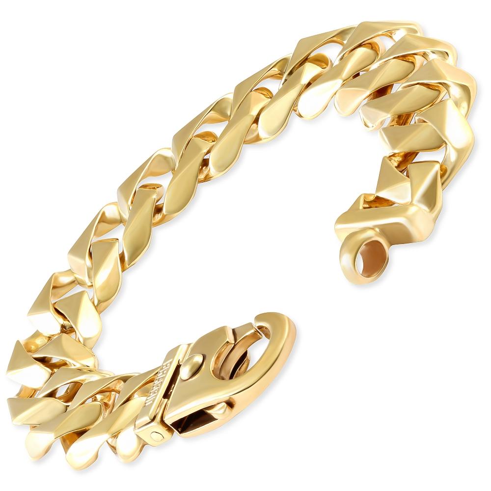 This stunning men's bracelet is made of solid 14k yellow gold.  The bracelet weighs 65 grams and measures 9