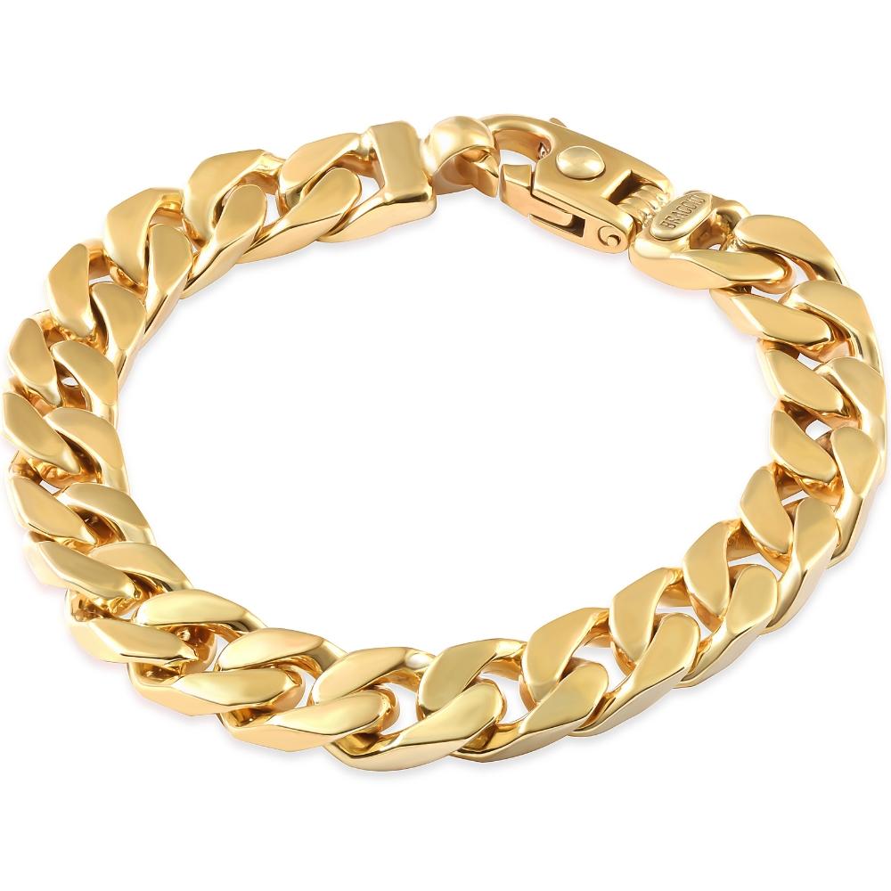 This stunning men's bracelet is made of solid 14k yellow gold.  The bracelet weighs 70 grams and measures 9