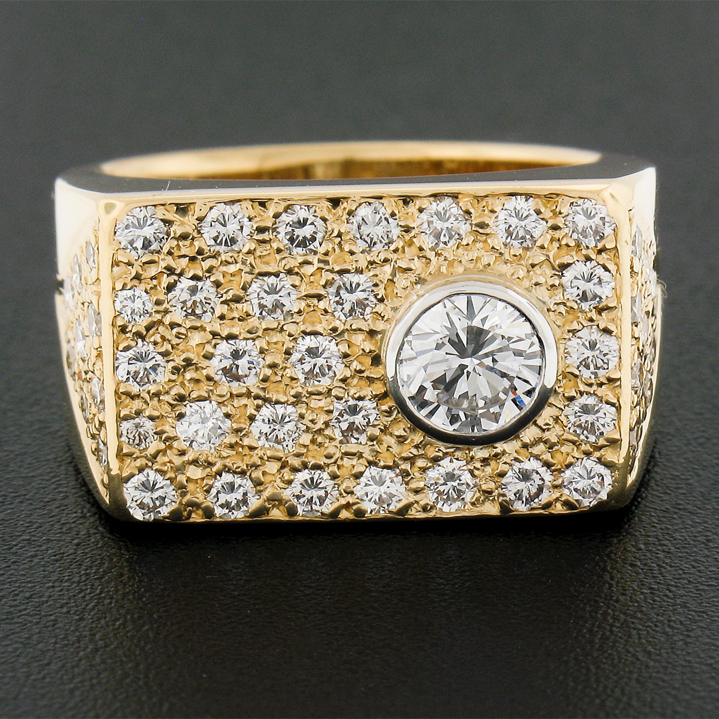 Round Cut Men's Solid 18k Yellow Gold 0.87ctw Brilliant Diamond Wide Band Pinky Ring For Sale