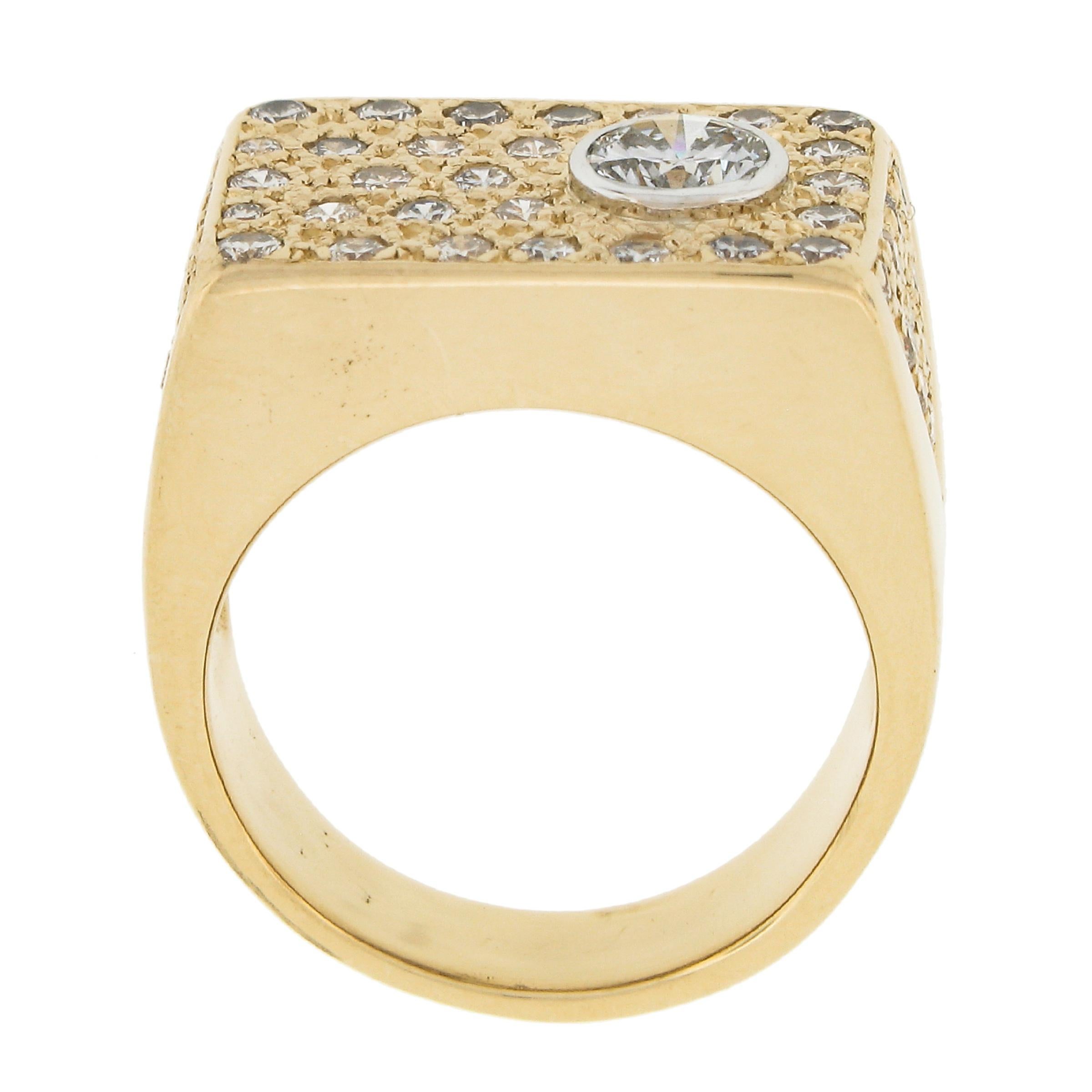 Men's Solid 18k Yellow Gold 0.87ctw Brilliant Diamond Wide Band Pinky Ring For Sale 3