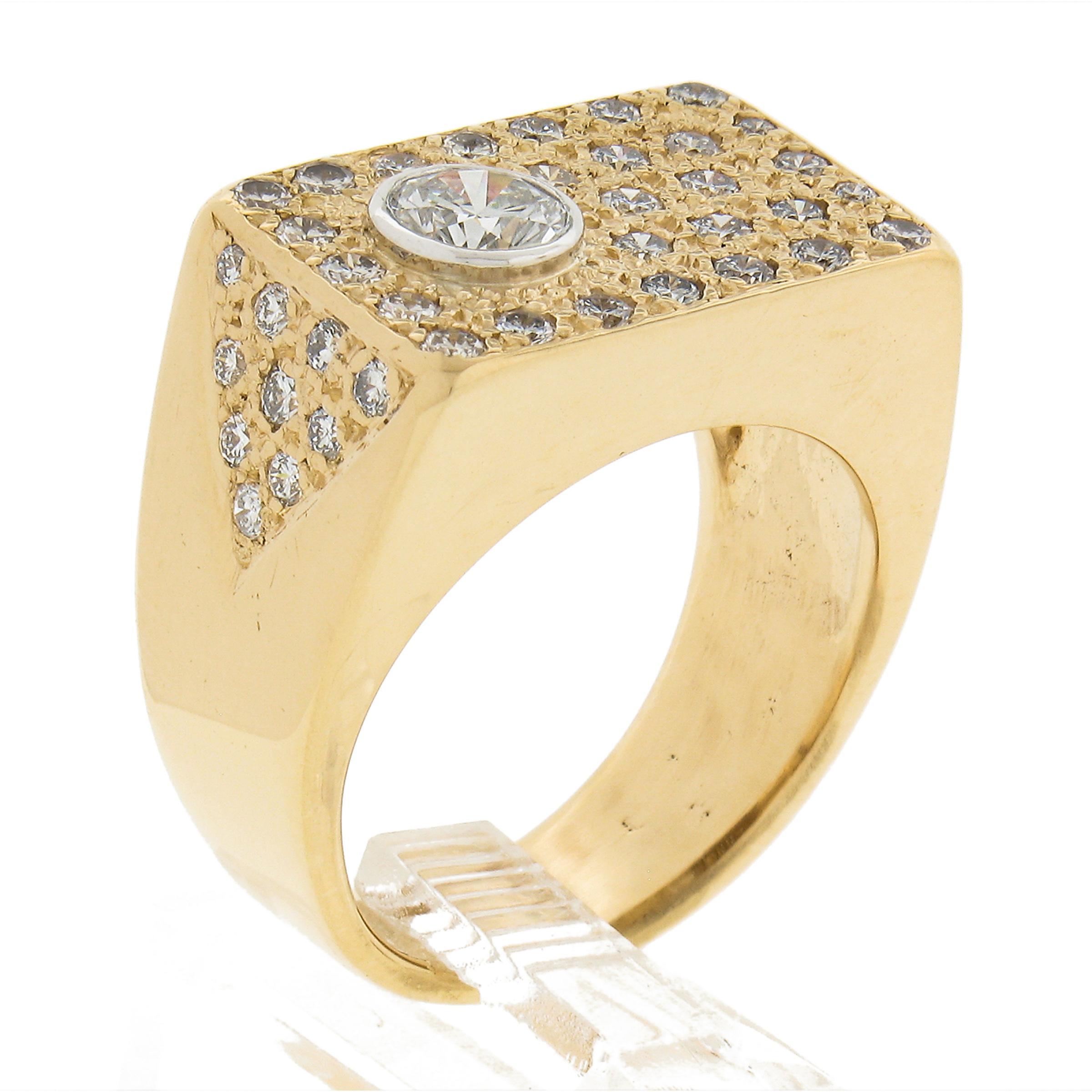 Men's Solid 18k Yellow Gold 0.87ctw Brilliant Diamond Wide Band Pinky Ring For Sale 4