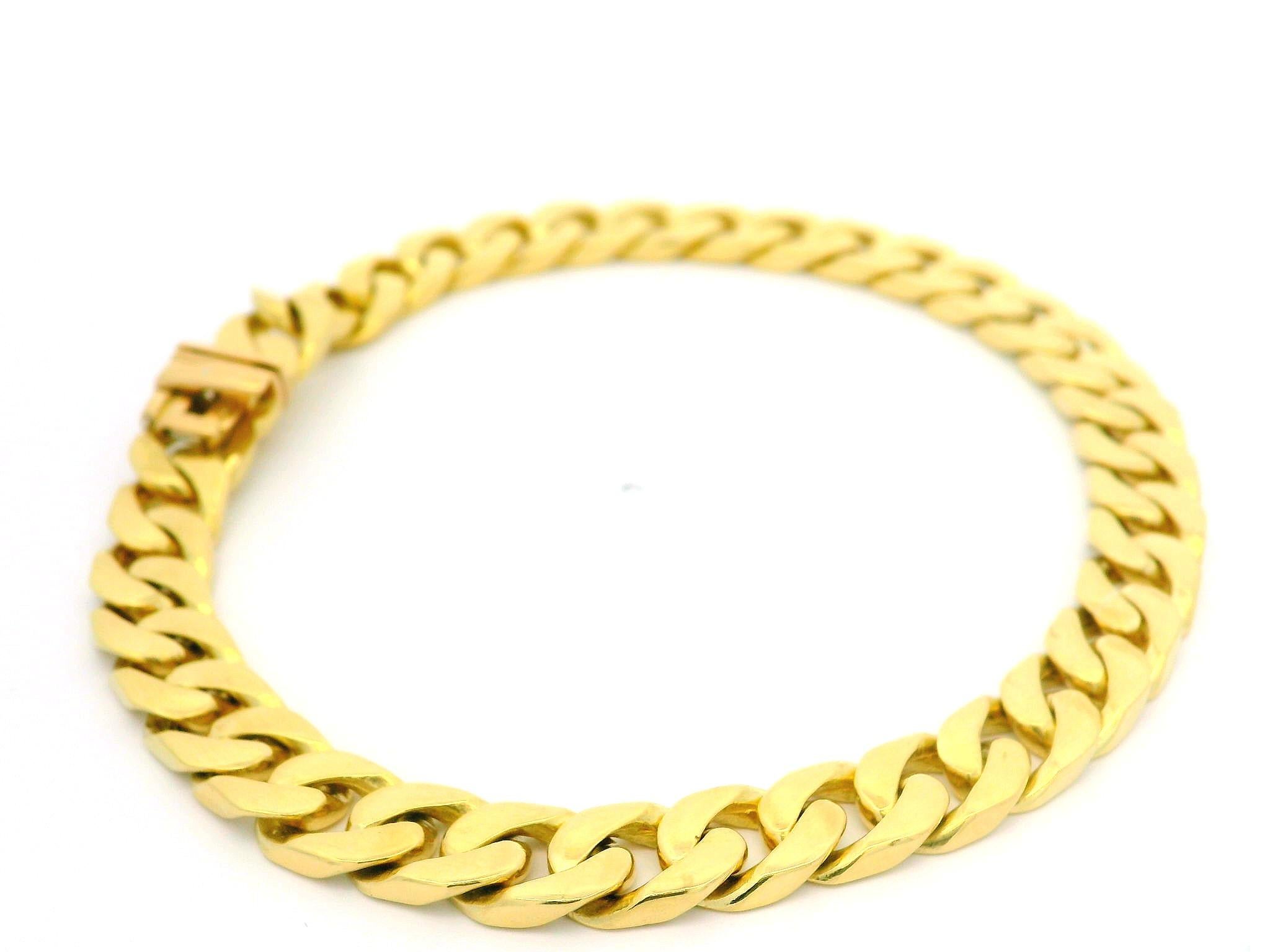 Men's Solid 18k Yellow Gold Flat Curb Cuban Link Chain Bracelet 1