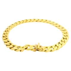 Men's Solid 18k Yellow Gold Flat Curb Cuban Link Chain Bracelet