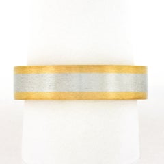 Men's Solid 18k Yellow Gold & Platinum 6mm Wide Brushed Finish Wedding Band Ring