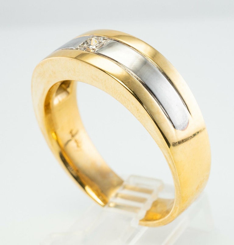 Mens Solitaire Princess Diamond Ring 18K Gold Band Wedding For Sale 5