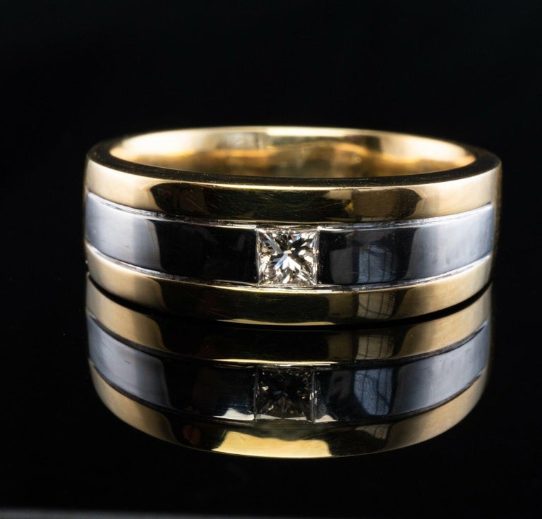 Princess Cut Mens Solitaire Princess Diamond Ring 18K Gold Band Wedding For Sale
