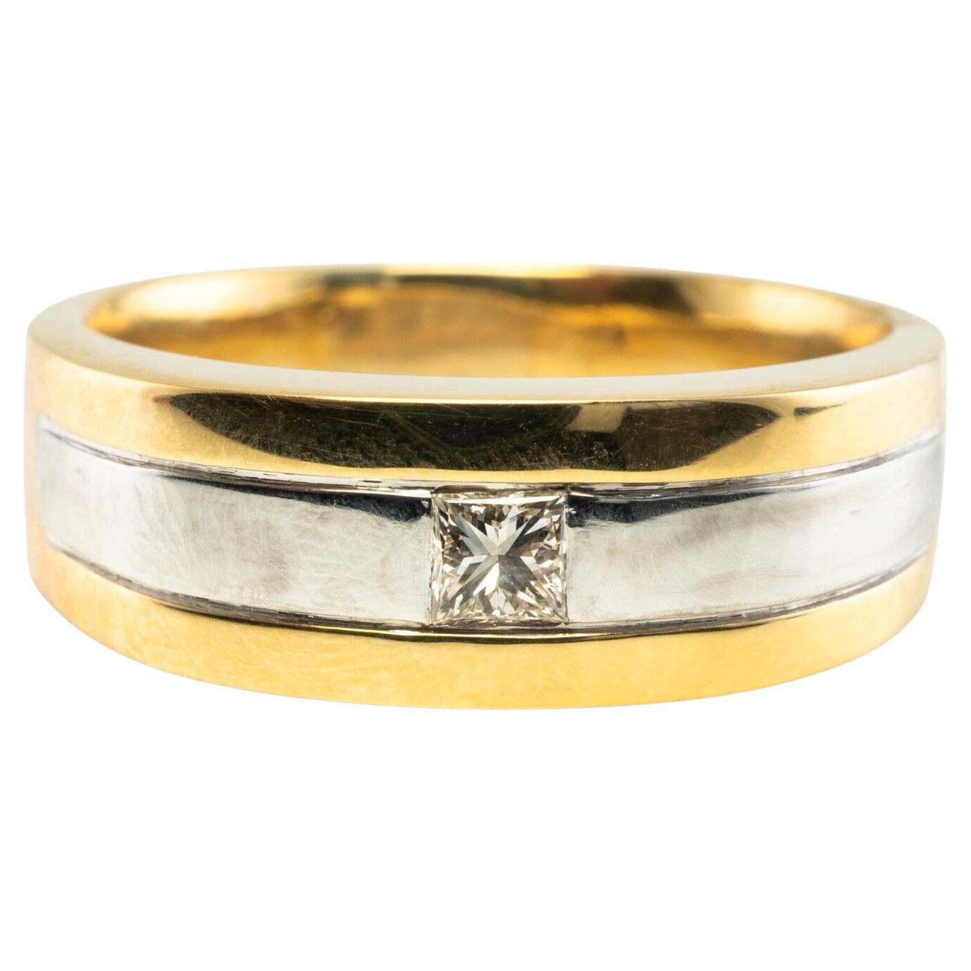 Herren Solitär Prinzessin Diamant Ring 18K Goldband Ehering
