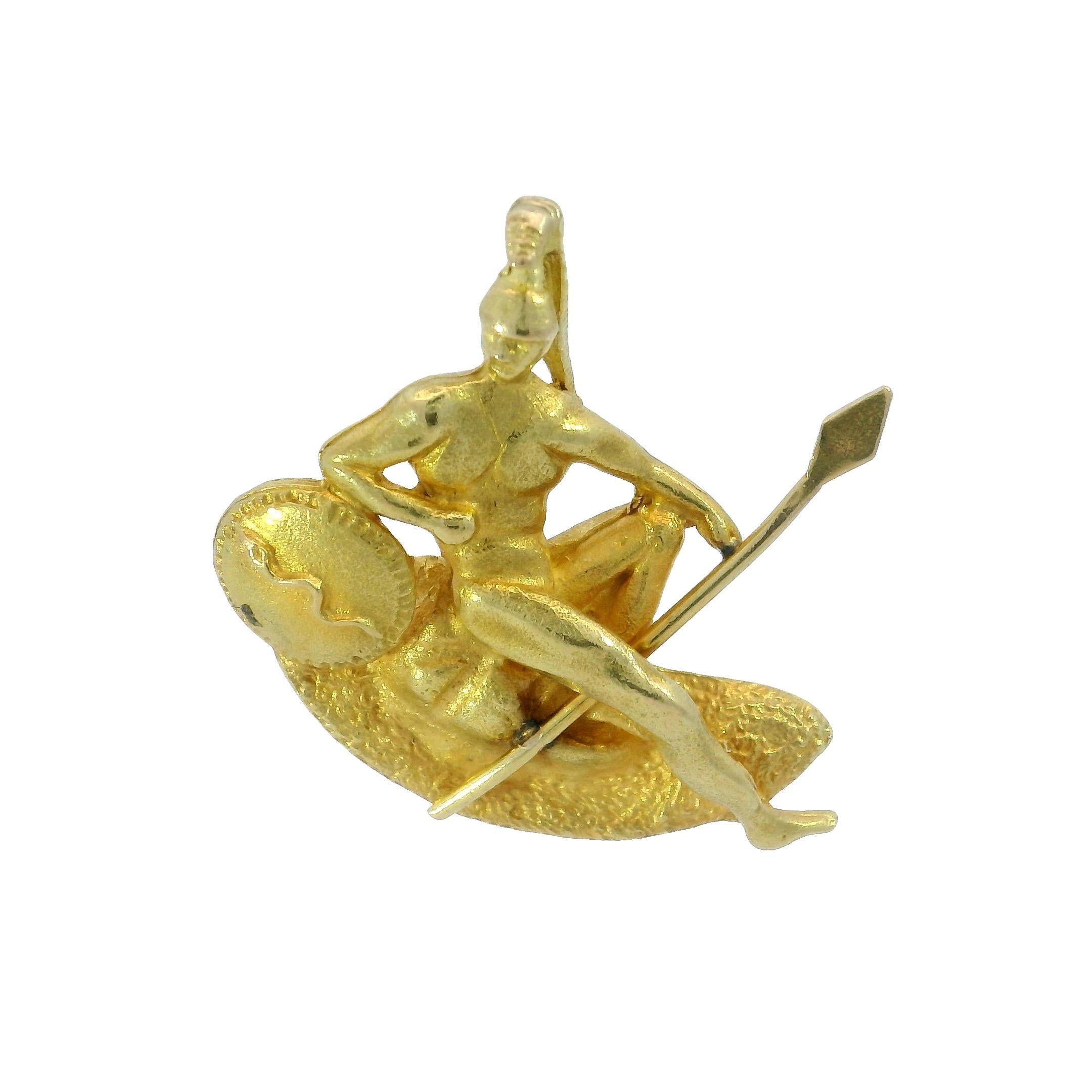 Modern Mens Spartan Warrior Pendant Sword and Shield in 18K Yellow Gold Pendant For Sale