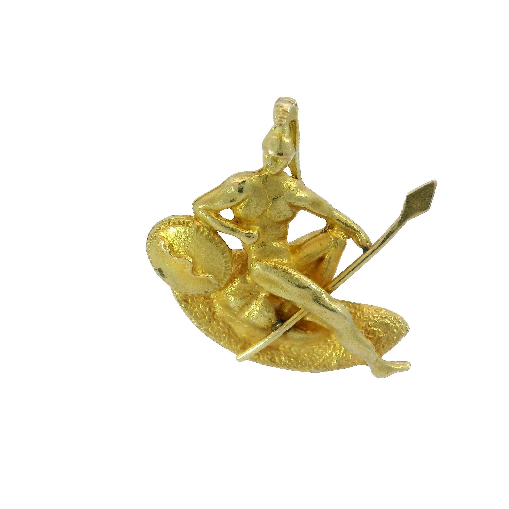 Mens Spartan Warrior Pendant Sword and Shield in 18K Yellow Gold Pendant For Sale 3