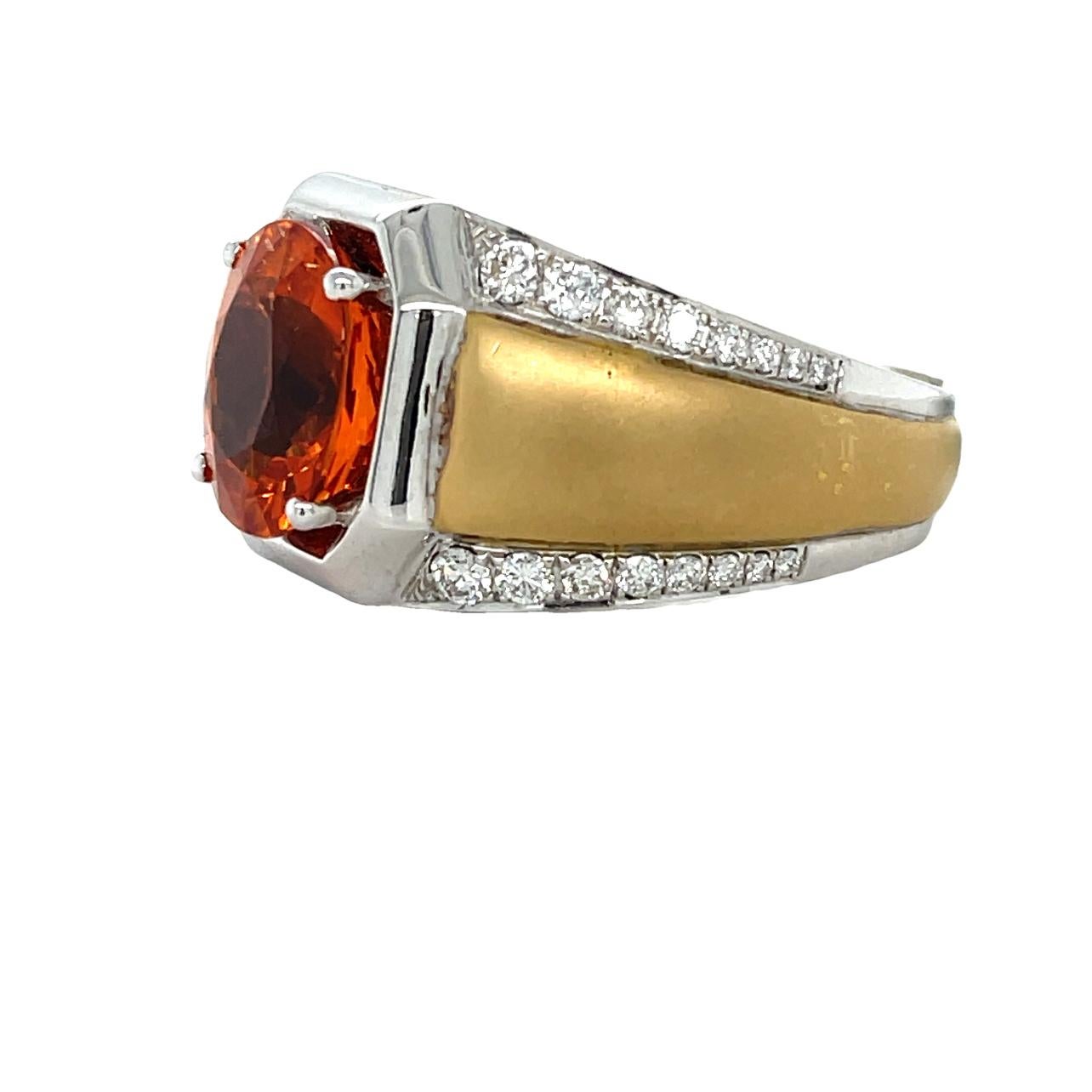 Oval Cut Men's Spessartite and Diamond Two Tone 14KYW Gold Ring For Sale