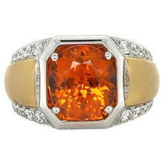 Bague pour homme en or 14KYW avec spessartite et diamants