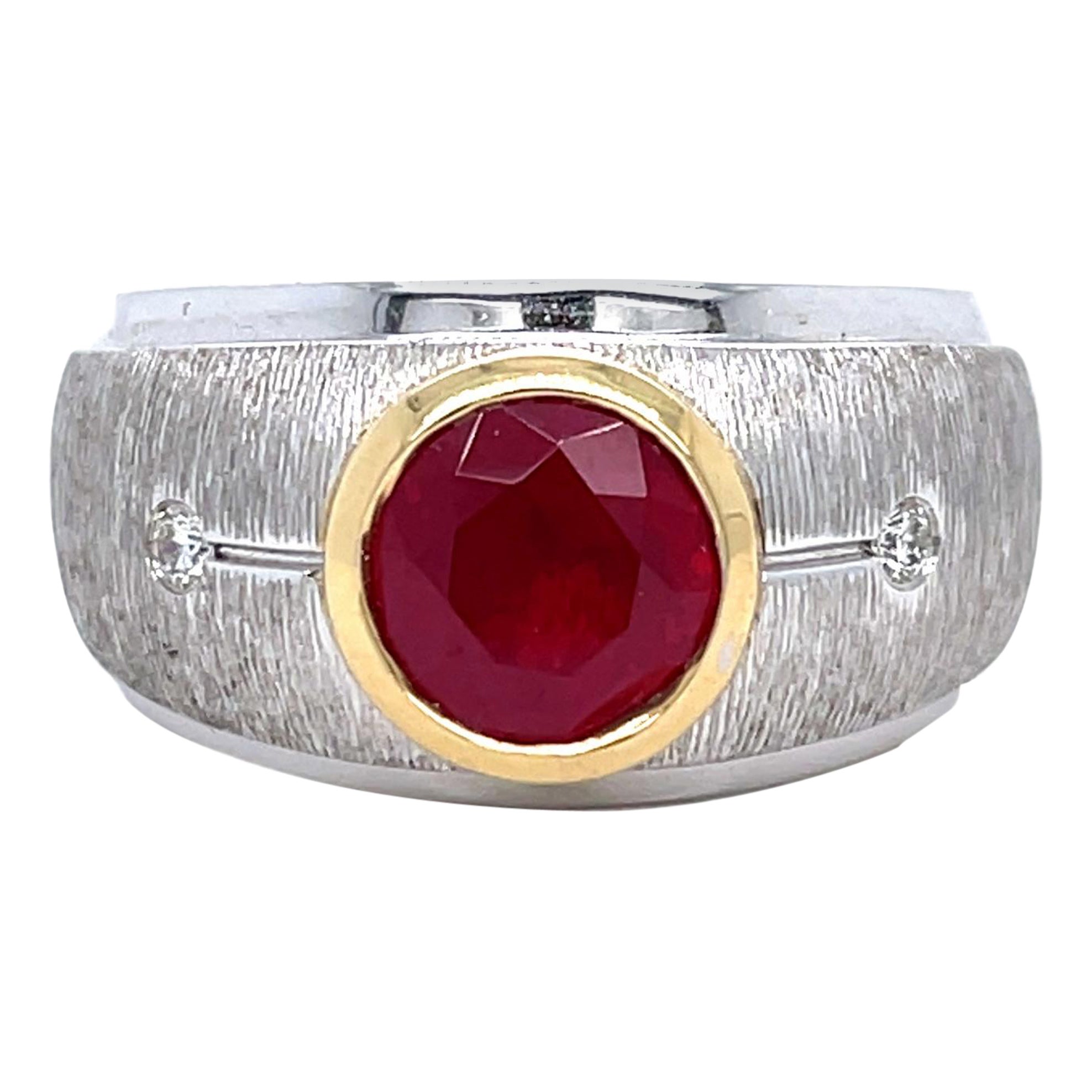 Bague pour homme en or 14 carats avec spinelle et diamants