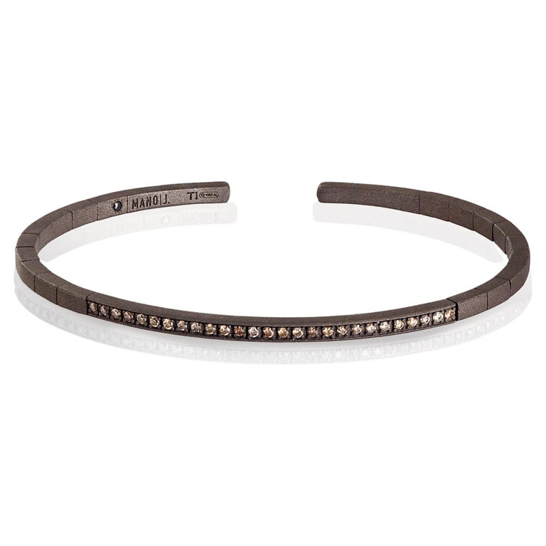 Men's Spring Bracelet in Titanium and Brown Diamonds For Sale at 1stDibs