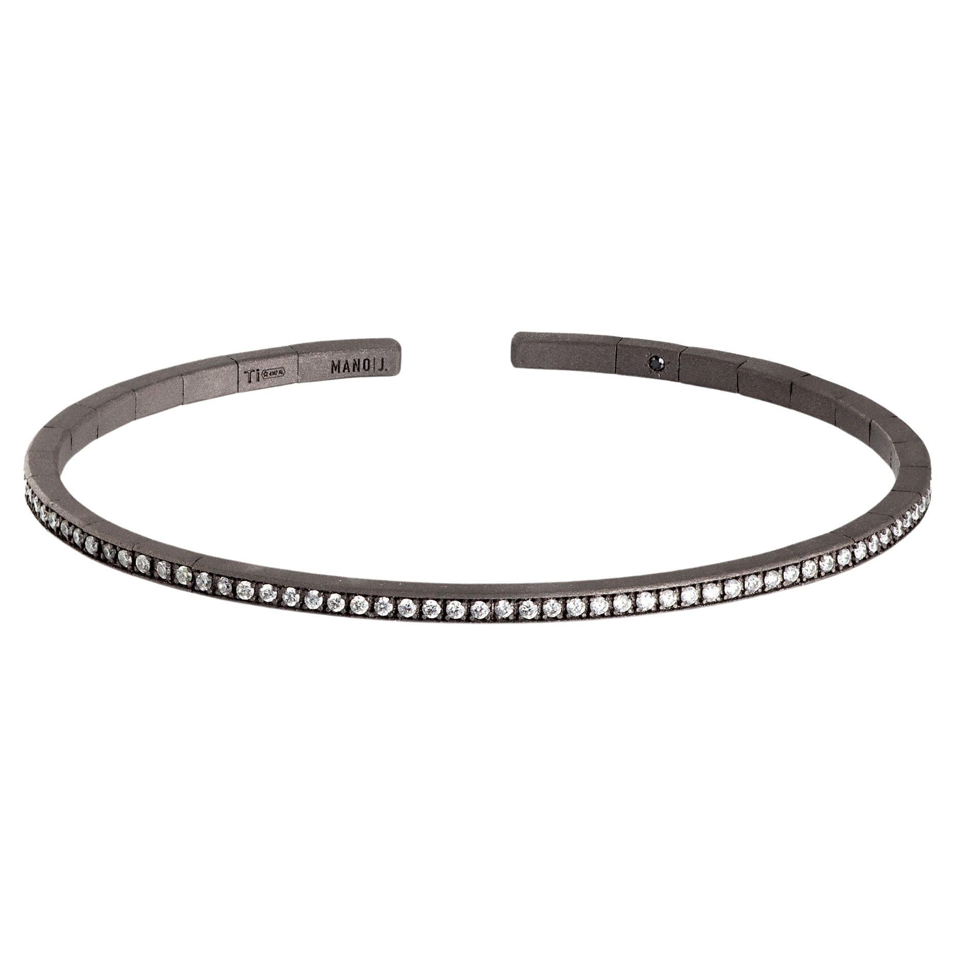 Men's Spring Bracelet in Titanium and White Diamonds For Sale