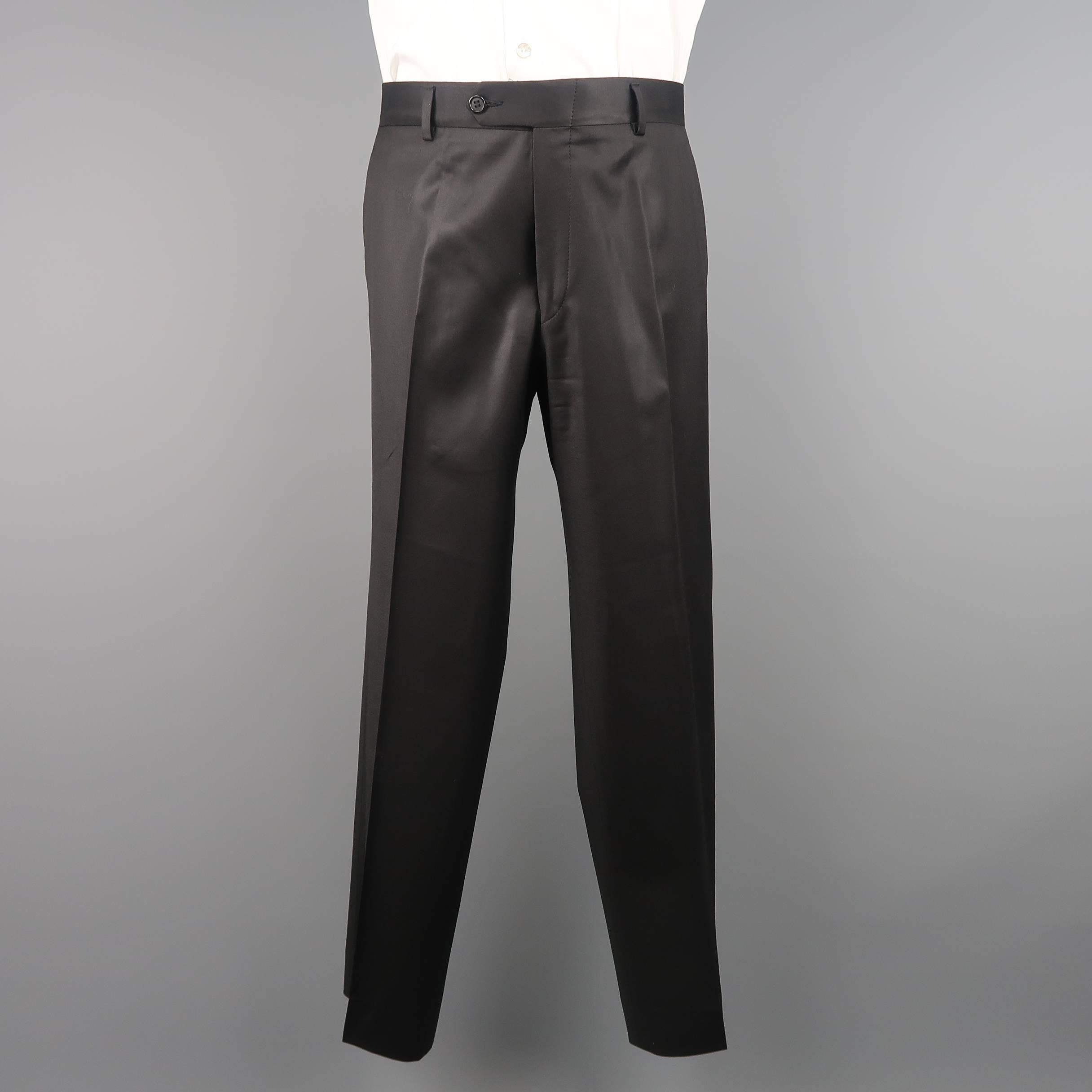 SPURR 40 Regular Black Shiny Wool Peak Lapel 32x30 Suit In Excellent Condition In San Francisco, CA