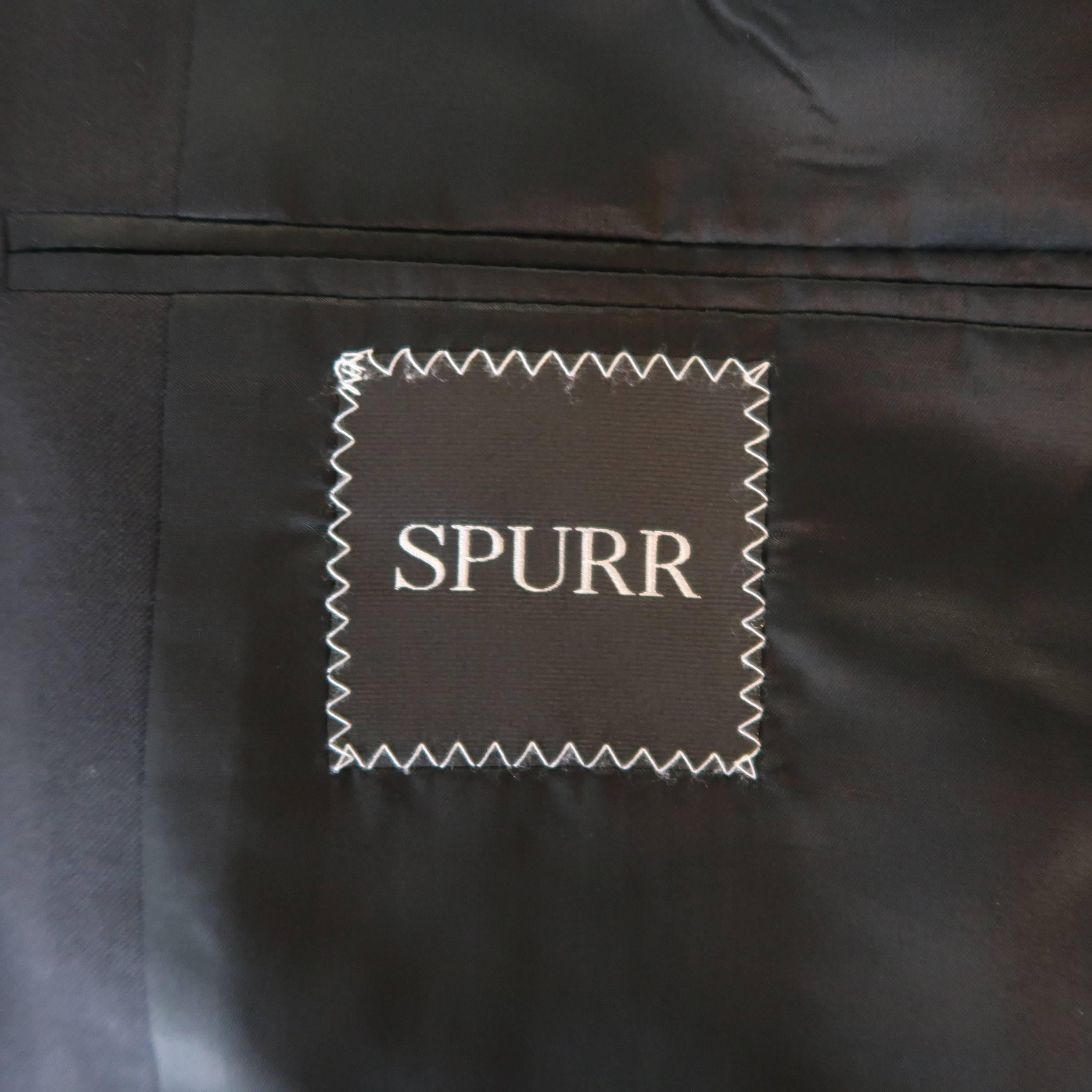 Men's SPURR 40 Regular Black Shiny Wool Peak Lapel 32x30 Suit