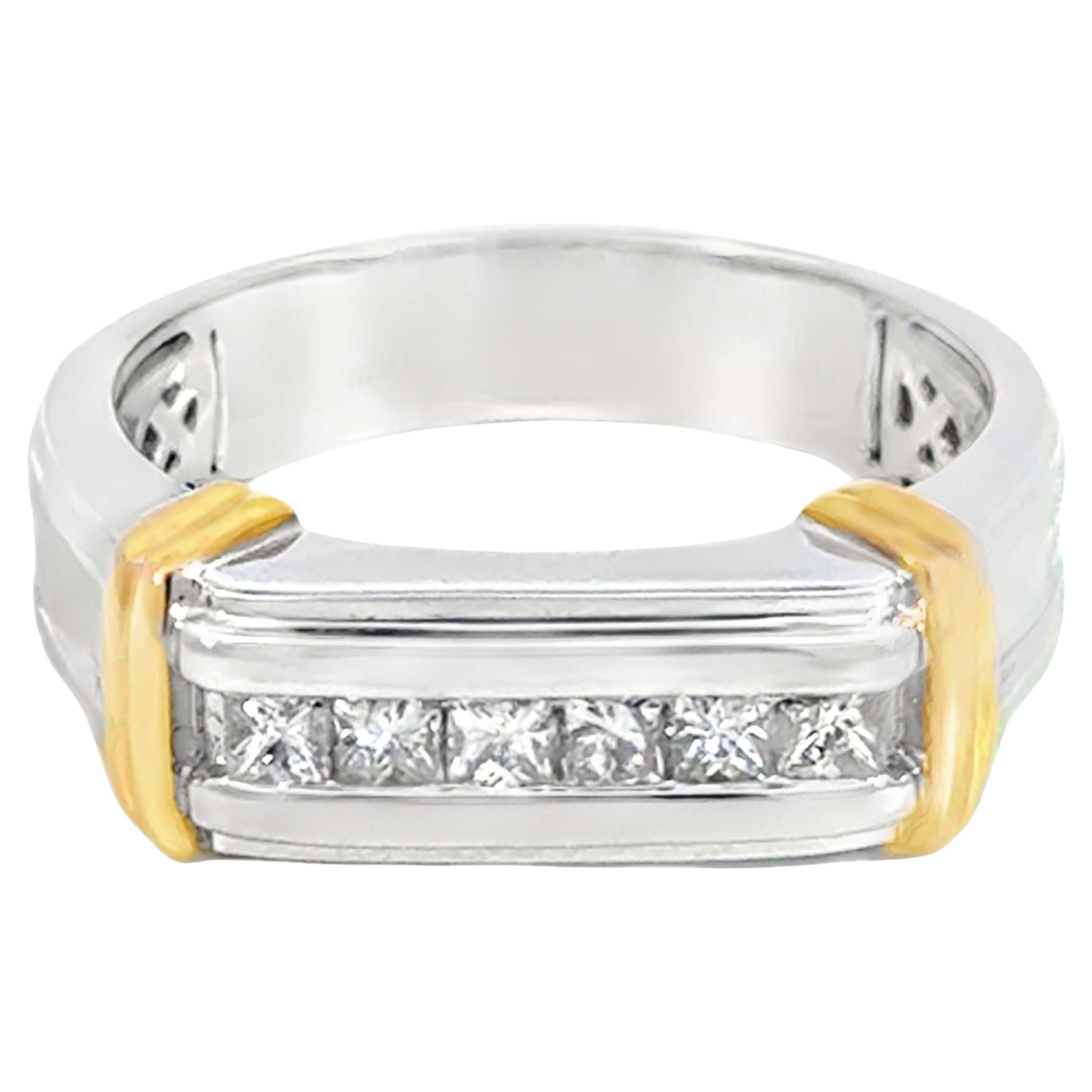 Bague pour homme en or 14k avec diamant taillé en carré et serti en canal