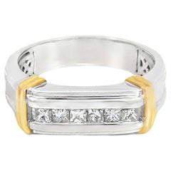 Anillo para hombre con diamantes de corte cuadrado y engastado en canal, oro de 14k
