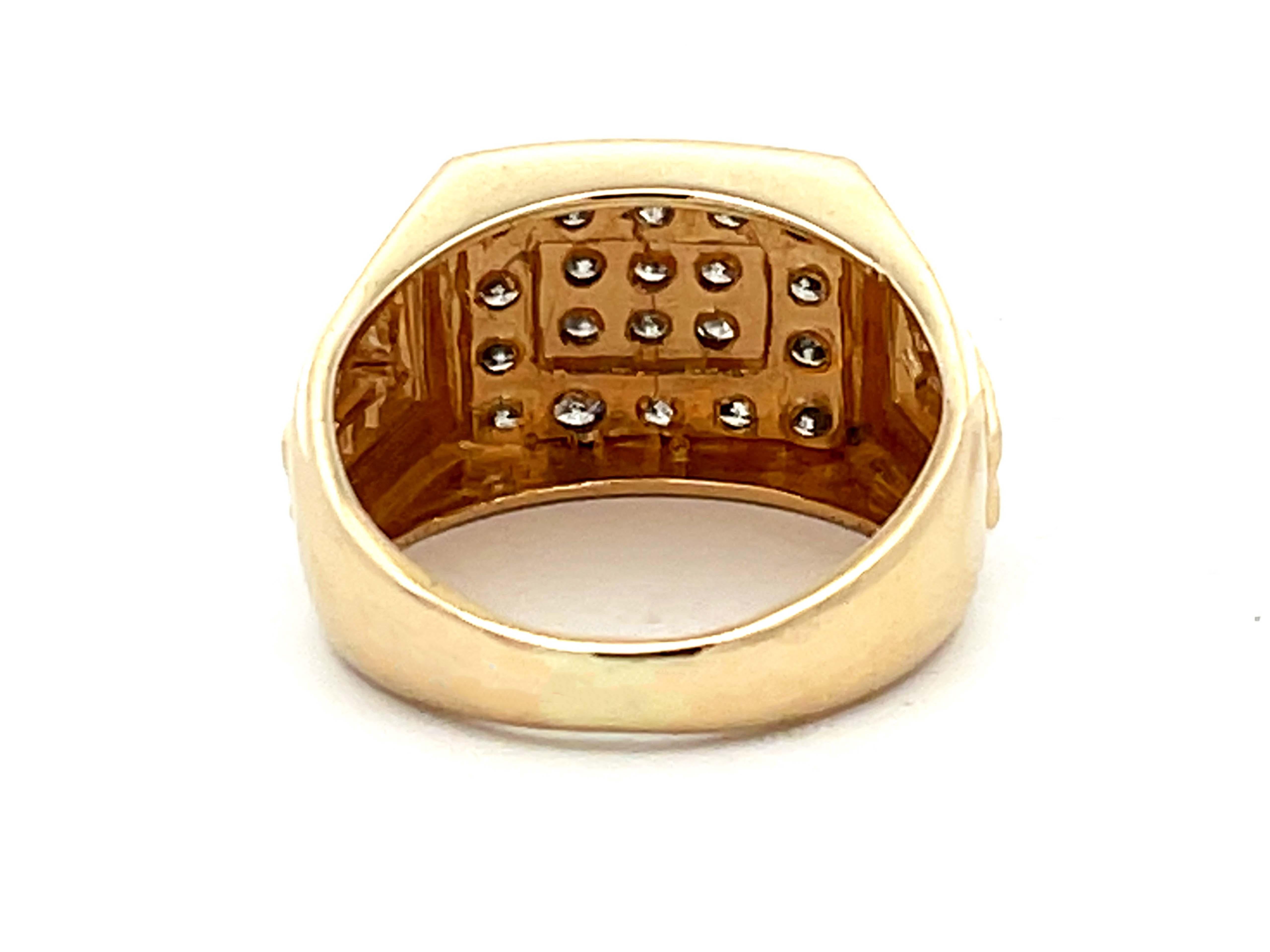 Mens Square Face Diamond Ring with Gold Nugget Shoulders in 14k Yellow Gold In Excellent Condition For Sale In Honolulu, HI