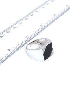 Men's Square Shape Black Onyx Ring with Diamonds in 14K White Gold
