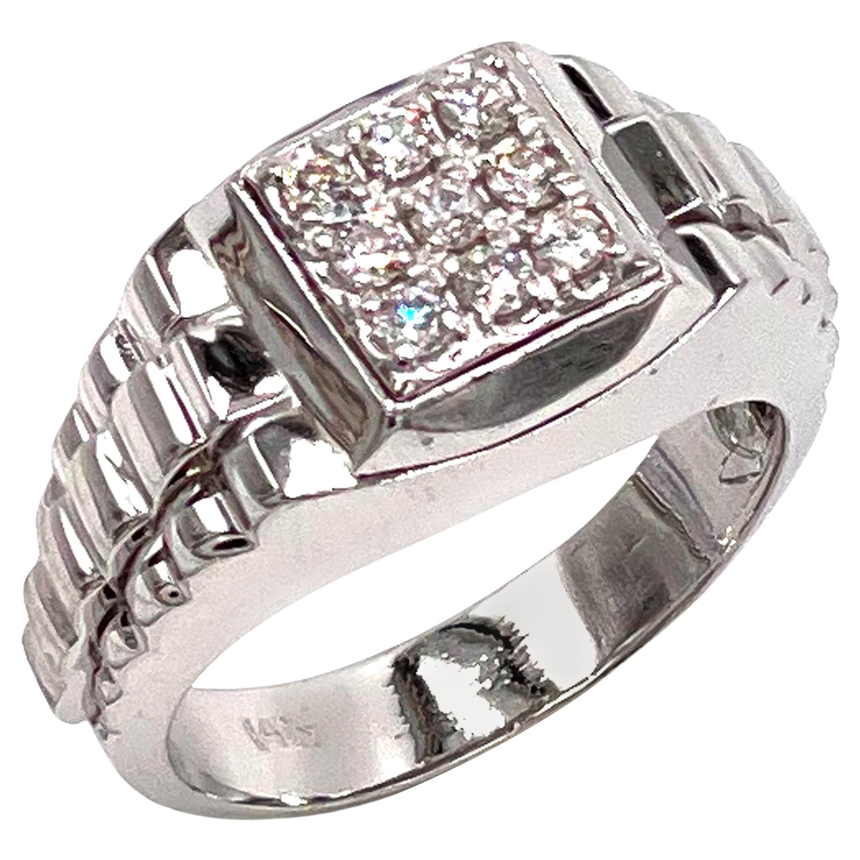 Men's Square Shaped Ring with 0.35 Carats Diamonds in 14K Gold For Sale