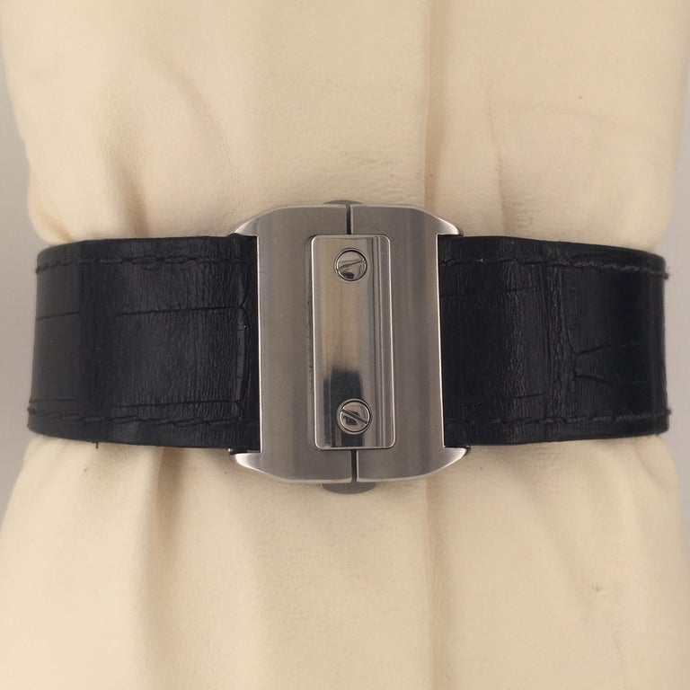 Men's Stainless Steel Cartier Santos Roadster with a Black Leather Strap For Sale at 1stDibs