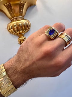 Mens Statement Classic Tanzanite Solitaire Solid Gold 14k Fashion Ring