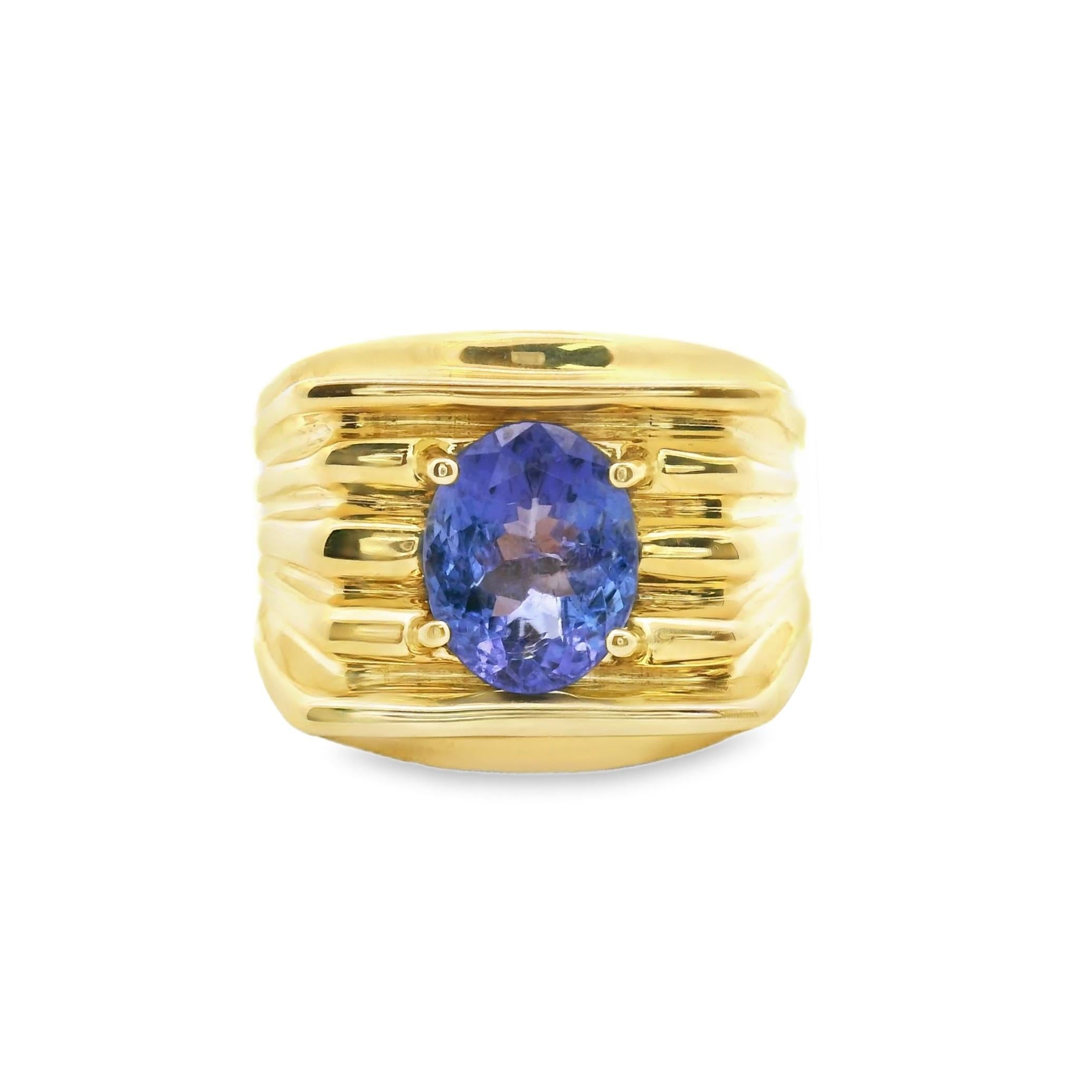 Modernista Mens Statement Classic Tanzanite Solitaire Solid Gold 14k Fashion Ring in vendita