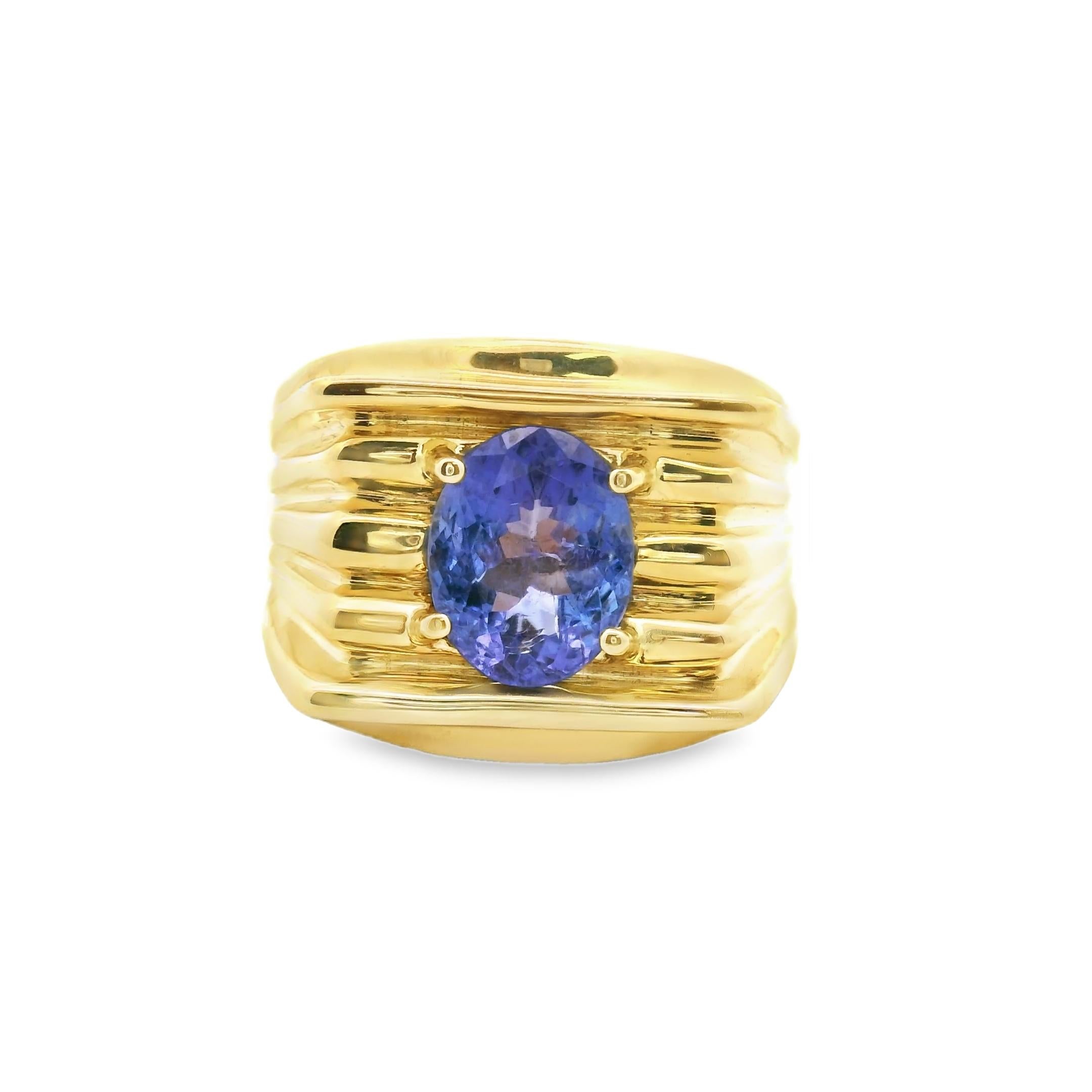 Mens Statement Classic Tanzanite Solitaire Solid Gold 14k Fashion Ring in vendita 2