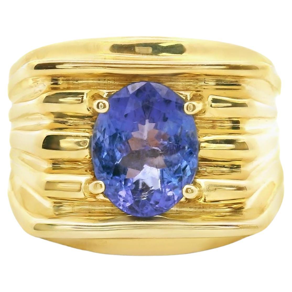 Mens Statement Classic Tanzanite Solitaire Solid Gold 14k Fashion Ring in vendita