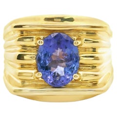 Mens Statement Classic Tanzanite Solitaire Solid Gold 14k Fashion Ring
