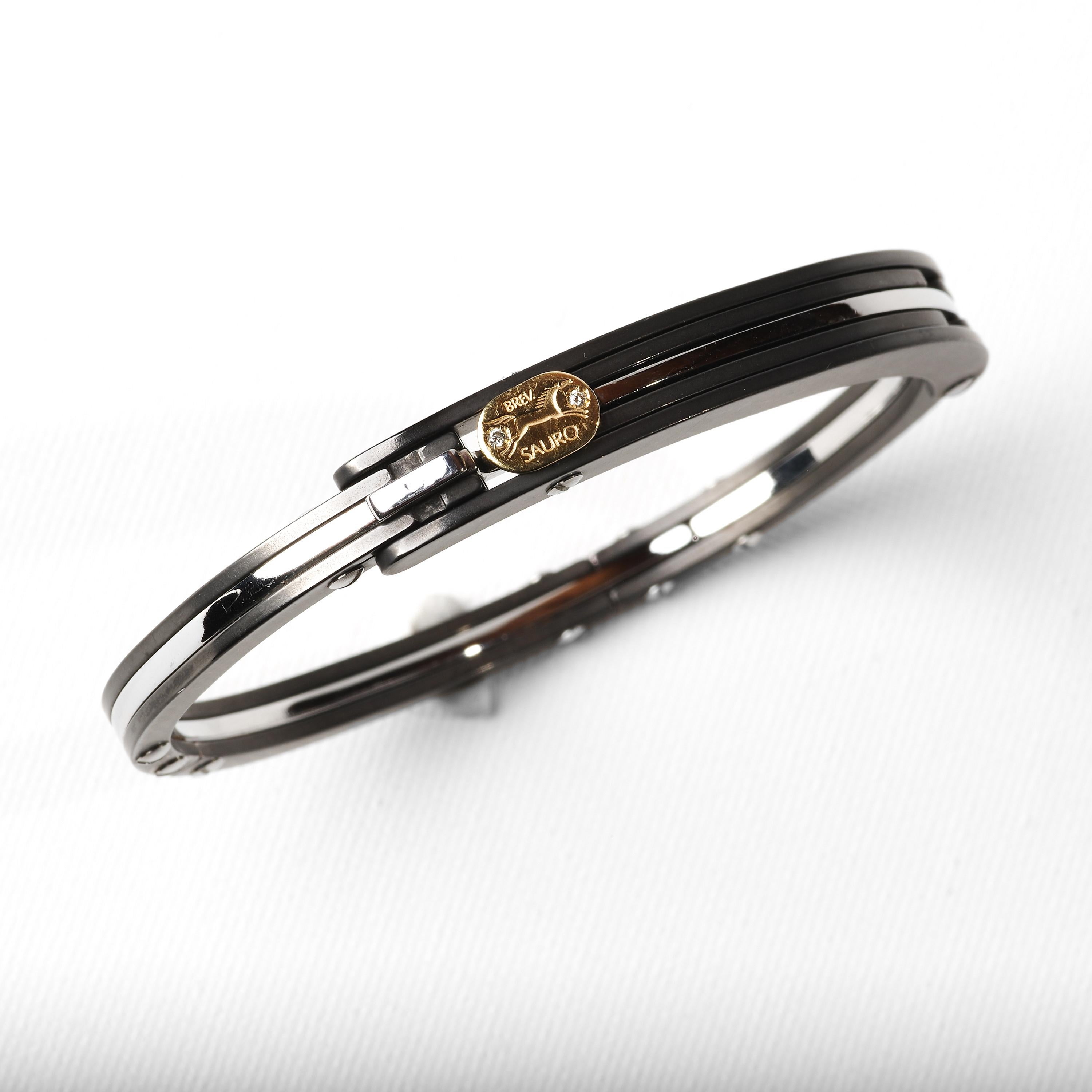Women's or Men's Men's Steel and Gold Braclet with Diamonds by Sauro Italy