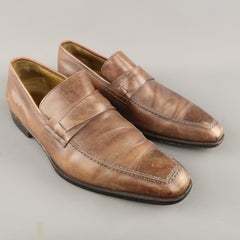 Men's STEFANOBI Size 9 Brown Antique Leather Slip On Loafers