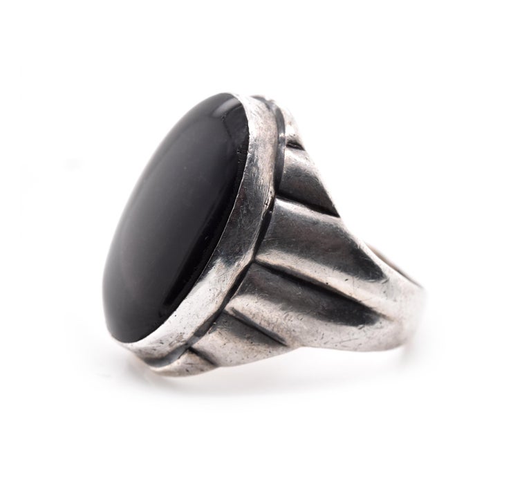 Men’s Sterling Silver Cabochon Onyx Ring For Sale at 1stdibs