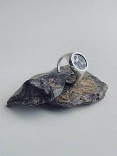 Men's Sterling Silver Signet Ring with Meteorite