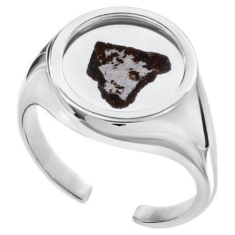 Men's Sterling Silver Signet Ring with Meteorite