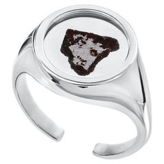 Retro Men's Sterling Silver Signet Ring with Meteorite